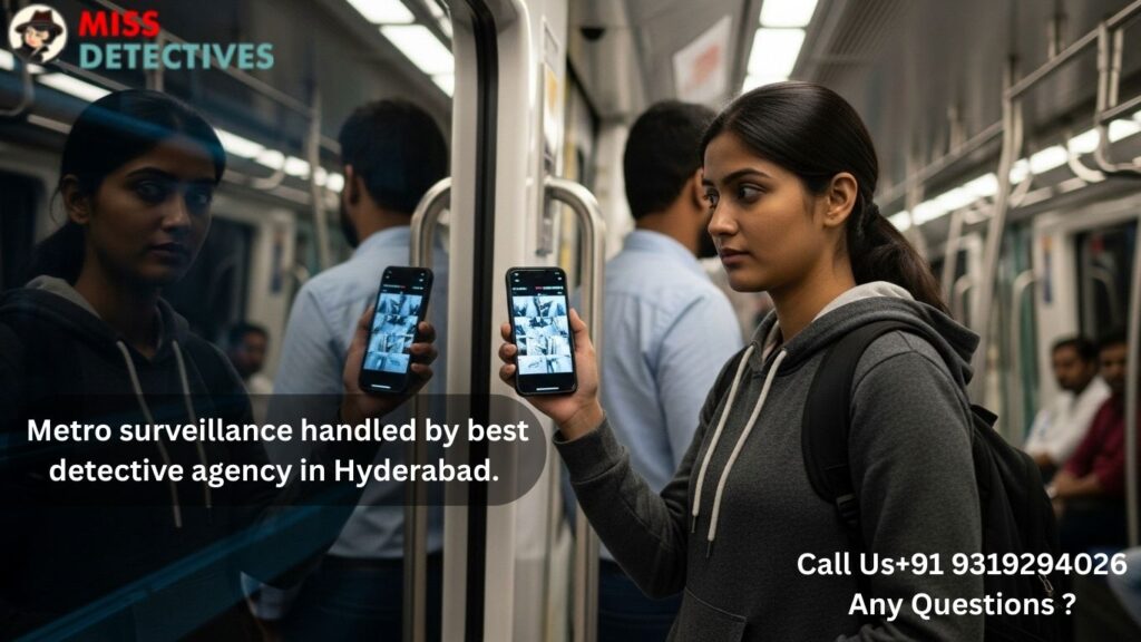Casual Indian detective tracking suspect in Metro – best detective agency in Hyderabad