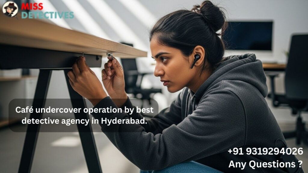 Female detective using micro Bluetooth at Durgam Cheruvu – best detective agency in Hyderabad