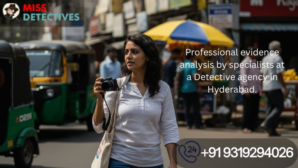 Indian female undercover detective blending into a public crowd for a Top Detective Agency in Hyderabad.