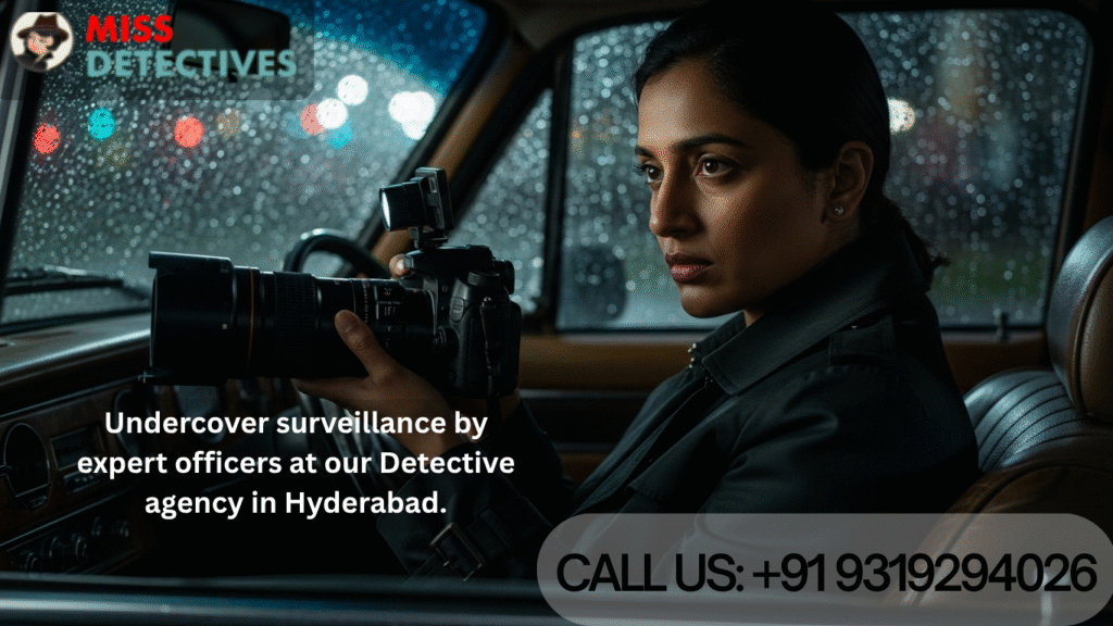 Indian woman detective conducting night surveillance on Hyderabad streets for a Top Detective Agency in Hyderabad.