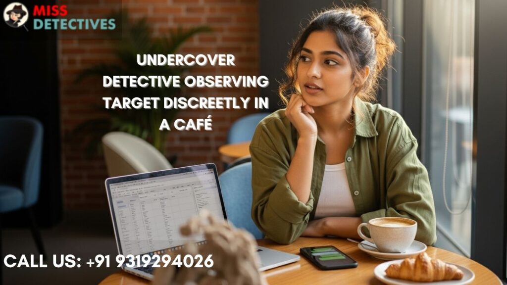 Detective agency in Noida female investigator meeting client for case briefing .