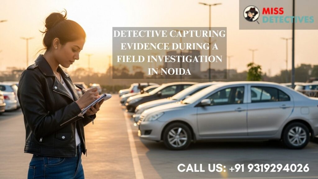 Private detective agency in Noida female agent investigating corporate case .