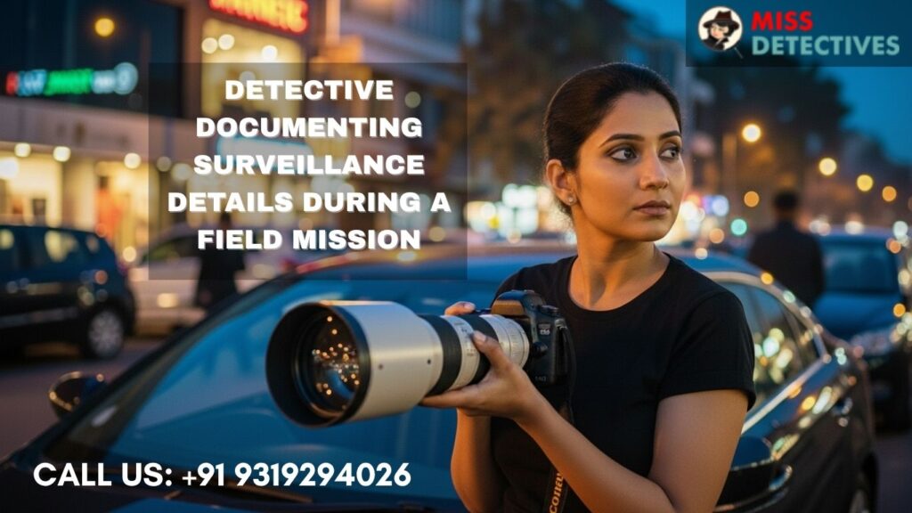 Female detective leading team meeting at private detective agency in Noida .
