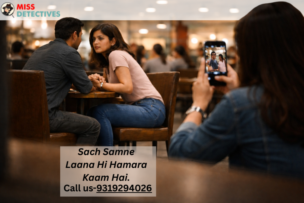 Professional affair investigation by private investigator in Bangalore capturing discreet evidence in café setting with complete confidentiality.