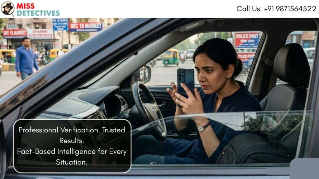Indian female detective from a Detective Agency in Noida performing a matrimonial investigation.