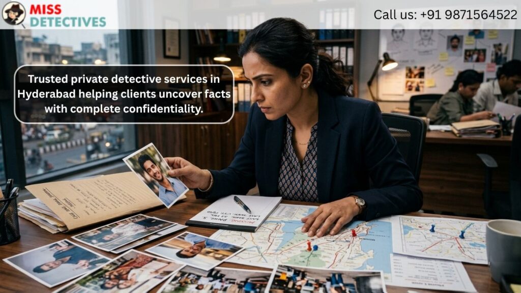 Female top private investigator in Hyderabad gathering evidence during a professional surveillance operation.