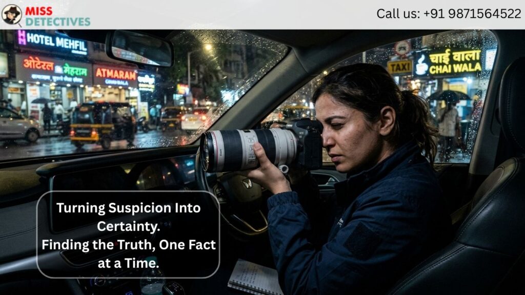 A private detective in Mumbai conducting mobile surveillance to gather factual information for personal and corporate investigations. Trusted by clients seeking discreet and professional investigative solutions.